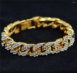 Link Bracelets Hip Hop Luxury Crystal Cz Zircon Triple Lock Bracelet 14mm Cuban Box Clasp Men Female Jewelry Drop4584919