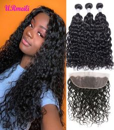10A Brazilian Virgin Hair Water Wave Bundles With Frontal Human Hair 34 Bundles With Closure Remy Lace Frontal Closure With 30inc9067976