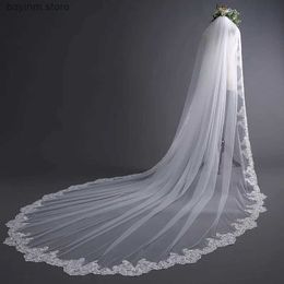 Wedding Hair Jewelry New Arrival Cathedral Wedding Veil 3*3 Meter One Layer Lace Edge Bridal Veils Cheap Bride Veils Wedding Accessories 2024