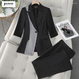 Women's Two Piece Pants NAVIU Womens Blazer Wide Leg Sets Black White Spring Office Ladies Temperament Formal Suits Work Wear Chic