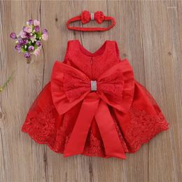 Girl Dresses 0-24months Baby Princess Dress Sleeveless Floral Lace Back Big Bow Formal For Infant Multi-Layer Mesh Tutu