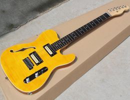 Yellow Semihollow Electric Guitar with Humbuckers PickupsRosewood FretboardFlame Maple VeneerCan be Customised as request7249909