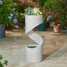 Garden Decorations Outdoor Water Fountain With LED Light Curved Waterfall Stone Planter Patio