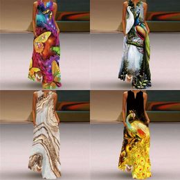 Vestidos casuais elegantes mangas maxi vestido maxi tigre impresso vintage bolso solto chiffon praia feminino de verão boho festa dreesa