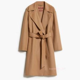 Women's Coat Cashmere Coat Designer Fashion Coat MaxMaras 2024 Spring/Summer New Product Womens Wool Blended Lace Up Coat Camel