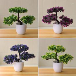 Decorative Flowers 1Pc 3Forks Artificial Ganoderma Tree Bonsai Simulated Green Plant Potted For Living Room Desktop Ornaments Office Table