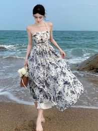 Casual Dresses Summer Black Floral Print Party Strapless Long Women Elegant Wedding Guest Holiday Backless Pleated Dress 2024 Boho