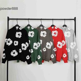 2023 Autumn/winter New Street Trend White Flower Foam Casual Loose Hooded Sweater for Men and Women