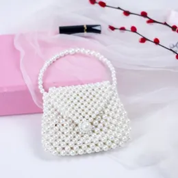 Drawstring Handwoven Beaded Fashion Women's Bags Customized Pearl Handbags For Woman High Grade Elegant White Celebrity Banquet Bag