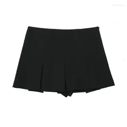 Skirts Women's Fashionable Pleated Skirt Retro High Waisted Leg Revealing Long Side Zippered Short