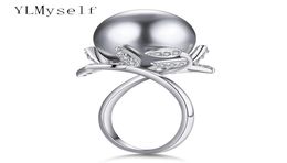 Fantastic Leaf ring with big Grey Pearl Trendy White jewellery drop anel anillos aneis female Jewellery rings2388652