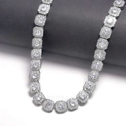 High Quality Micro Clustered Tennis Moissanite Chain 8mm/10mm/12mm Iced Out 925 Sterling Silver Square Moissanite Necklace
