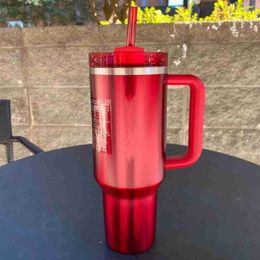 water bottle New Winter Red Comso PINK Parade 40oz Quencher H2.0 Mugs Cups travel Car cup Stainss Steel Tumbrs Cups with hand Neon Pink Green Cups With