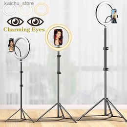 Continuous Lighting 10 inch LED selfie ring light circular fill light dimmable circular light tripod makeup photo ring light mobile phone holder Y240418