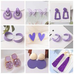 Dangle Earrings Purple Colour Women Small Round Unusual Fashion Flower Butterfly Hanging Pendientes Mujer