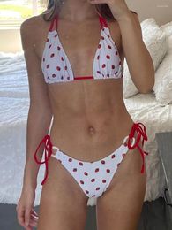 Women's Swimwear Women Bikini Set Strawberry Print Sleeveless Bra With Low Waist Briefs Bathing Suit 2 Piece Swimsuit Conjunto De