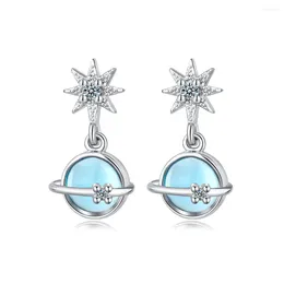 Stud Earrings 925 Sterling Silver Blue Stellar Zircon For Women Wedding Jewelry Gift Party