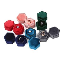 Jewelry Boxes Hexagon Veet Ring Box Double Storage Case Pendant Earring Packaging Gift For Proposal Engagement Wedding Cerem Dhgarden Dh3Xc