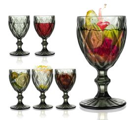 Vintage Red Wine Goblets Glassware Sets Crystal Colored Drinking Glasses Embossed Diamond Stemmed Goblet Set for Wedding Party Restaurant