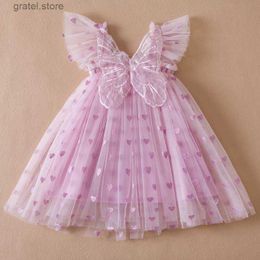 Girl's Dresses 2023 Kids Dress Girl Summer Dress with Butterfly Wings Floral Puff Sleeve Dance Performance Tutu Mesh Princess Dress Clothes