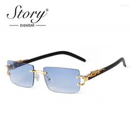 Sunglasses STORY Trendy Rimless Rectangle For Women 2024 Design Retro Frameless Gradient Lens Men S8836C