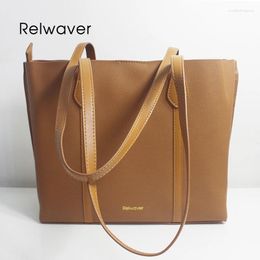 Bag Cowhide Women Shoulder Big Capacity Tote Brown Brief Business Handbag All Match Zipper Hasp Soft