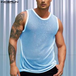 Men's Tank Tops INCERUN 2024 American Style Sexy O-neck Micro Transparent Vests Casual Streetwear Sleeveless S-5XL