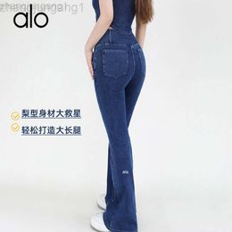 Desginer Alooo Yoga Pant Leggings High Waist Cross Pocket Denim Fitness Slim Fit Elastic Wide Leg for Casuoutwear Pants