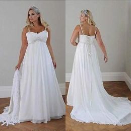 Dresses Plus Size Casual Beach Wedding Gowns Spaghetti Straps Beaded Chiffon Floor Length Empire Waist Elegant Bridal Gowns