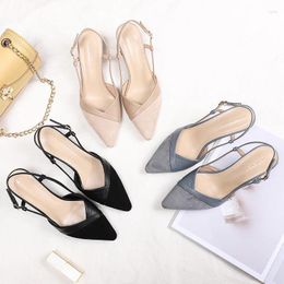 Dress Shoes 2024 Women Slingbacks Thin High Heels Pointed Toe Pumps Office Lady Career Faux Suede Leather Elegant Sexy Solid Sandals