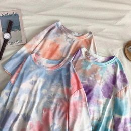 Women's T Shirts Tie-dye T-shirts Women Short Sleeve Colorful Tshirt O-neck Couple Bf Loose Korean Style Harajuku Students Streetwear Tops