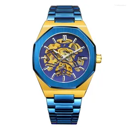 Wristwatches Blue&Gold Male&Female Designed Automatic Mechanical Waterproof Countdown Date Sapphire Glass Mirror Watch