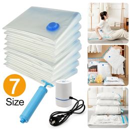 7 Sizes Reusable Vacuum Bags with Pump Cover Vacuum Compression Sealer Bag Space Saving for Clothes Storing Large Container 240415