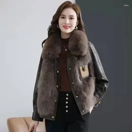 Women's Fur ZXRYXGS High-end Autumn Winter Clothing Faux Coat 2024 Temperament Soft Leather Splicing Trend Jackets Women Fashion