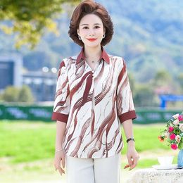 Women's Blouses Clothing Stripe Printing Button Shirt Spring Summer Elegant Fashion Blouse 3/4 Sleeve Loose Tops Office Lady Blusas