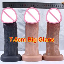 New 7.5cm Big Glans Penis Realistic Dildo Huge Anal Plug Suction Cup Adult Strapon sexy Toys For Woman Vagina Orgasm Masturbation