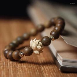Strand Green Sandalwood Lotus Flower Bracelet With Chinese Style Prayer Beads Cultural And Antique Wooden Buddha Bead