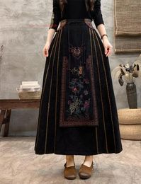 Ethnic Clothing 2024 Chinese Improved Skirt Flower Embroidery Cotton Linen Jacquard Oriental Traditional Folk A-line Long