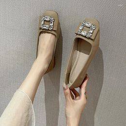 Casual Shoes Rhinestone Square Buckle Single Women Spring And Autumn Temperament Fashion All Round Head Shallow Mouth Flat