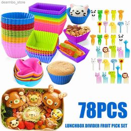 Bento Boxes 78Pcs Lunch Box Dividers with Fruit Fork Bento Silicone Cupcake Liners Heat Resistant Muffin Cups Baking Cake Moulds Set for Kids L49