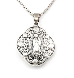 10pcslots Antique silver Virgin Mary religion Alloy Charms Pendant Necklaces travel protection Pendants Necklaces 24inches Chains9460831
