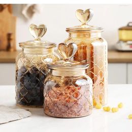 Storage Bottles Stained Glass Jar Grain Dispenser Love Bottle Household Transparent Sealed Kitchen Food Pickle With Lid