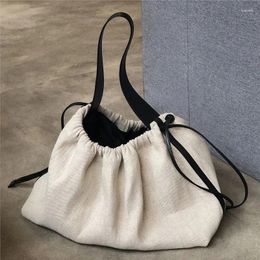 Bag Korean Contrast Colour Women Handbag Drawstring Canvas Ladies Shoulder Large Capacity Travel Female Big Totes Bolsas Bao