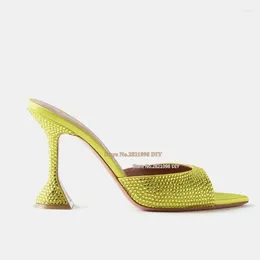 Dress Shoes Mules In Suede Covered Rhinestones Open Toe Silhouette Thin Heeled Sandal High Sculpted Heel Women Summer