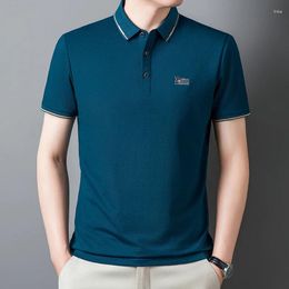 Men's Polos High End Brand Polo Shirt Letter Printed Short Sleeved Ice Silk Breathable Lapel T-shirt Summer Business Casual