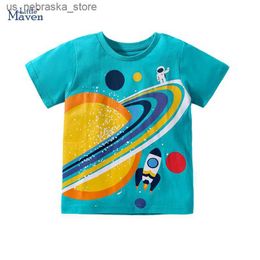 T-shirts Little Fur Boy T-shirt Cartoon Astronaut Planet Childrens Clothing T-shirt Cotton Baby Boy Top T-shirt Q240418