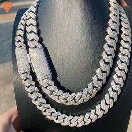 Rose Gold and White Gold Color Silver 925 Round Diamond 18mm Cuban Link Chain Full Iced Out Vvs Moissanite Men Necklace