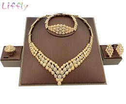 Liffly Jewelry Sets Nigerian Beads Bridal Wedding African Costume Dubai Gold Neckace for Women Jewelry Set3198923