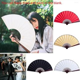 Decorative Figurines Folding Fan Hand Silk Cloth DIY Chinese Wooden Bamboo Antiquity Calligraphy Painting Fans Crafts