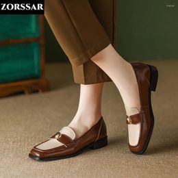 Casual Shoes Women's Flats Genuine Leather Slip On Flat Woman Boat Square Toe Dress Office Zapatos Mujer 2024 Spring